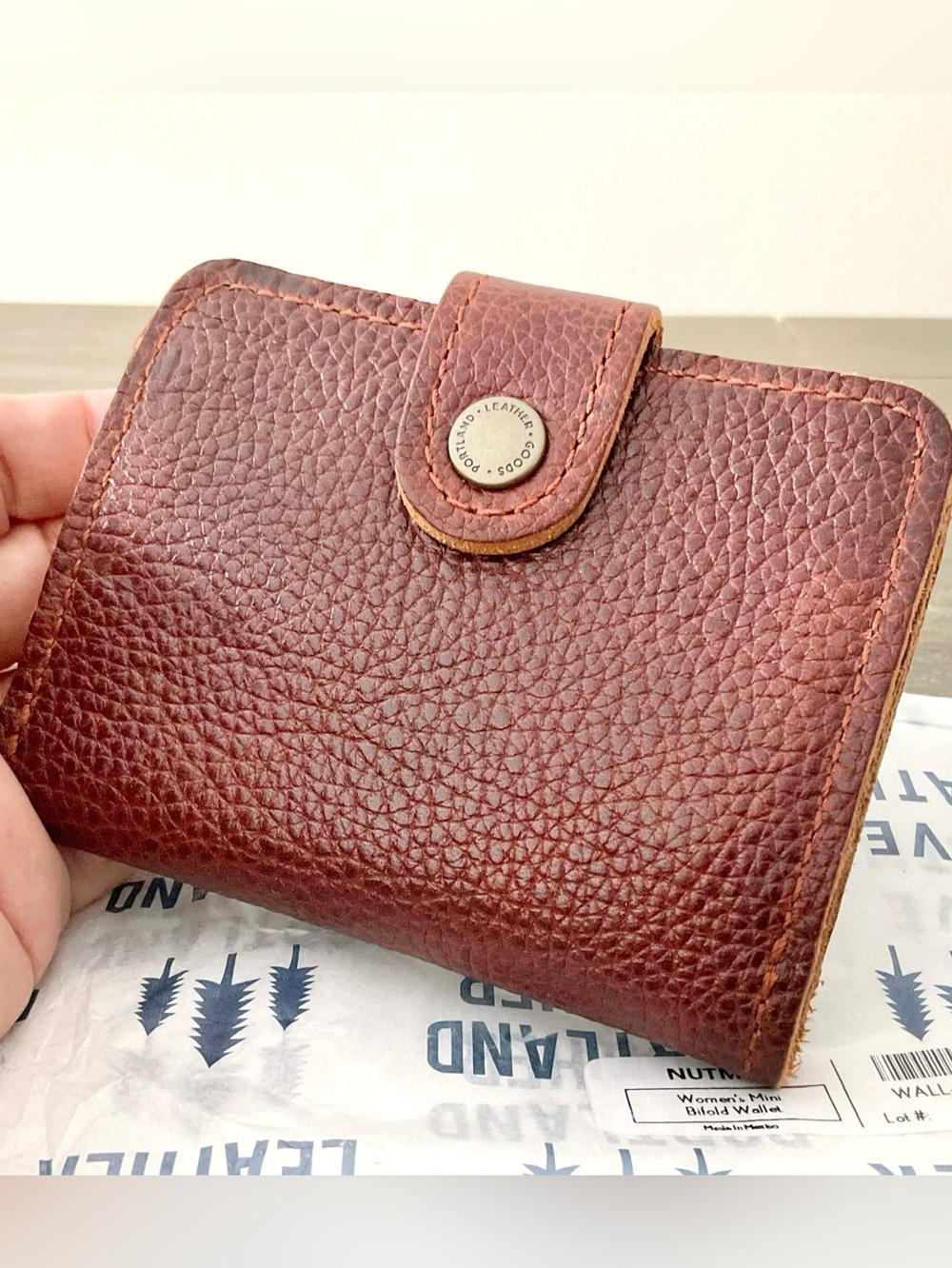 PLG Brand New Mini Bifold Wallet in Nutmeg Full Grain Leather